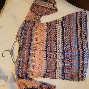 Ladies pink patterned bell sleeve sheer blouse